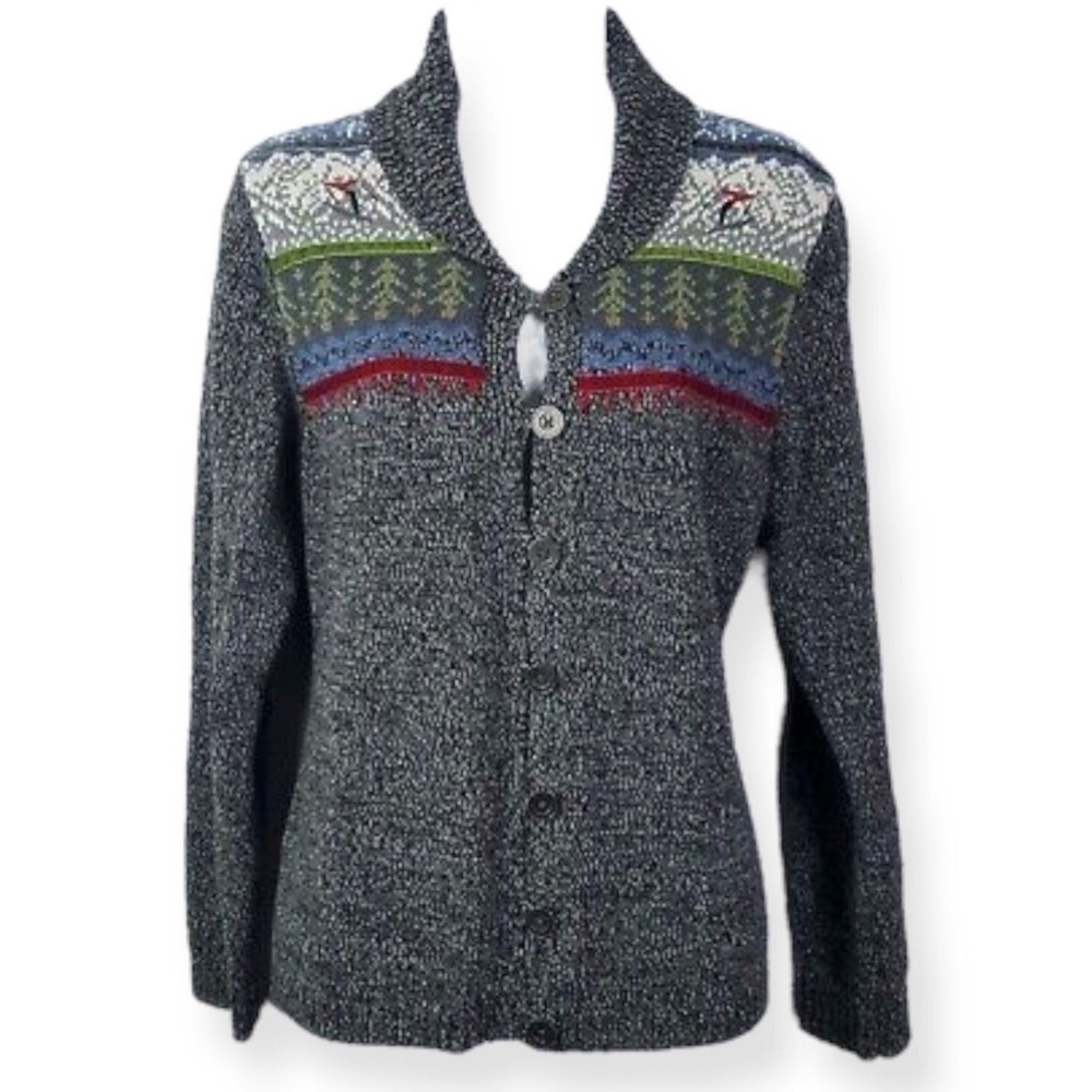 Woolrich Charcoal Heather Knit Nordic Ski Mock Neck Sweater